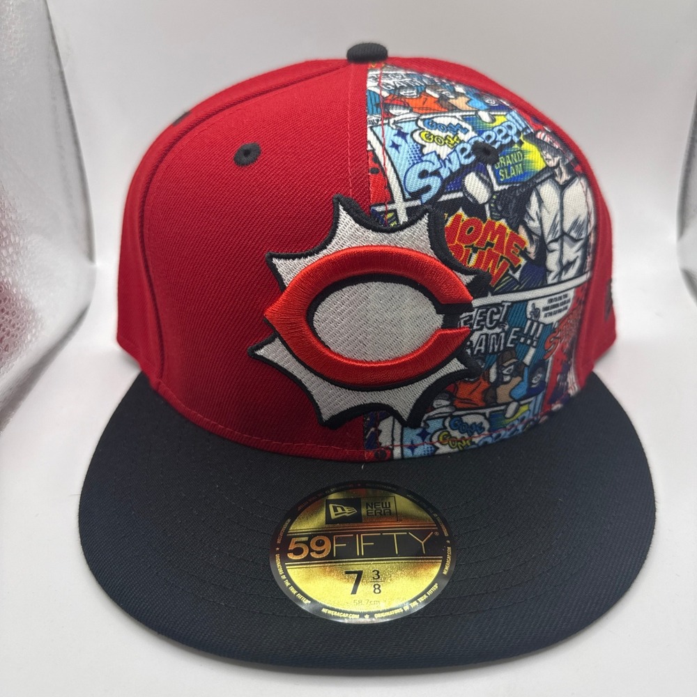 New Era 59FIFTY Cincinnati Reds Comic Book Panel Fitted Hat 7 3/8 Red Black MLB